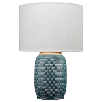 Contemporary Ribbed Blue Ceramic Table Lamp 25 in Light Soft Vertical Lines