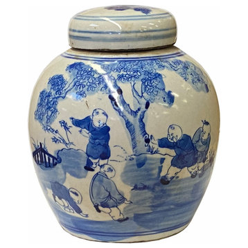 Chinese Oriental Small Blue White Porcelain Kids Ginger Jar Hws1866