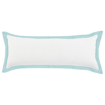 Ox Bay Handwoven White/Blue Bordered Organic Cotton Pillow Cover, 14"x36"