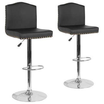 2 Pack Bar Stool, LeatherSoft Seat With Arched Back With Nailhead Trim, Black
