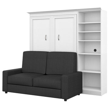 Atlin Designs Wood Full Murphy Bed with Sofa & Organizer in White/Gray