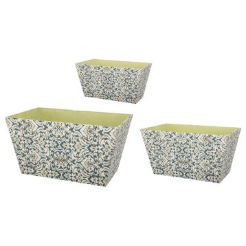 Rectangular Containers With Narrow Bottom, Set Of 3, Blue And Beige