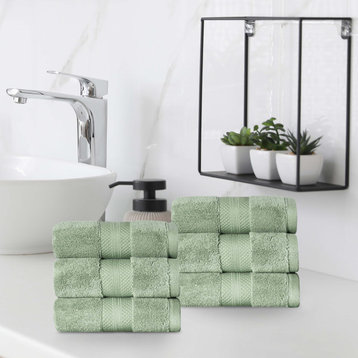 6 Piece Aria Luxury Soft Solid Hand Towel Set, Olive Green