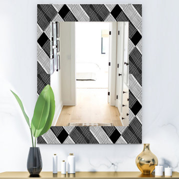 Designart Black And White Check Stipes Pattern Frameless Wall Mirror, 28x40