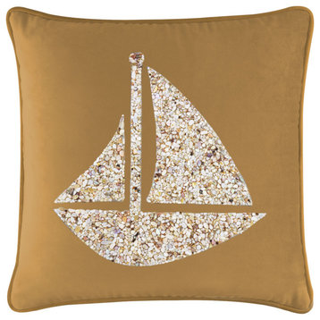 Sparkles Home Shell Sailboat Pillow, Gold Velvet, 16x16"