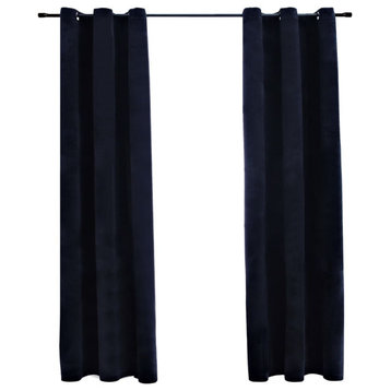 vidaXL Curtains 2 Pcs Blackout Curtains Window Blinds with Rings Black Velvet