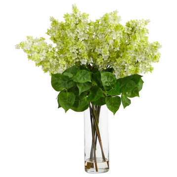 24in. Artificial Lilac Arrangement with Cylinder Glass Vase