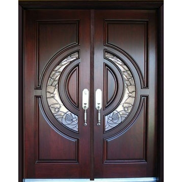 Exterior Front Entry Double Wood Door M580E 36"x80"x2, Right Hand Swing In
