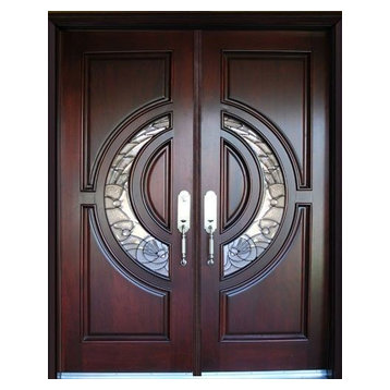 Exterior Front Entry Double Wood Door M580E 36"x80"x2, Right Hand Swing In