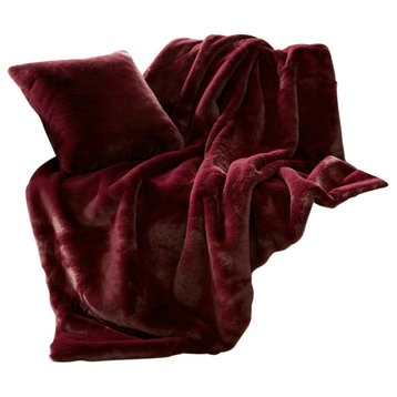 Croscill Sable Faux Fur Oversized Throw Blanket 60x70, Burgundy, Throw Blanket