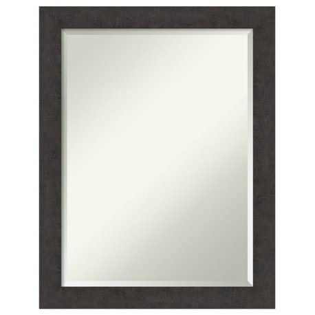 Rustic Plank Espresso Narrow Beveled Wall Mirror - 21.5 x 27.5 in.