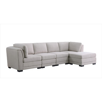 Kristin Light Gray Linen Reversible Sectional Sofa With Ottoman