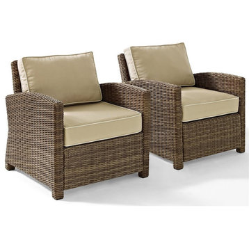 Crosley Furniture Bradenton Fabric Patio Chair in Brown and Sand (Set of 2)
