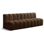 Meridian Furniture - Arc Velvet Upholstered 3-Pc. Modular Sofa, Brown - Give your living room or den the perfect blend of style and versatility with this Arc velvet fabric curved modular Sectional. Part of the Arc modular furniture collection, this Sectional comes upholstered in rich brown velvet fabric and features deep channel tufting that adds a touch of luxury while enhancing comfort and support. A seamless combination of form and function, this chair can be used with other Arc pieces to create a myriad of configurations in your well-curated room.