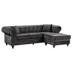 Meridian Furniture - Sabrina Velvet 2-Piece Reversible Sectional, Gray - Lounge in luxurious style and comfort with this sleek Sabrina grey velvet reversible two-piece sectional. Featuring elegant, plush velvet upholstery and a deep tufted back, this sectional is a little piece of heaven for you to kick back and relax on. Double row chrome nailheads give the sectional a contemporary element, and a reversible chaise offers a comfortable place to kick up your feet after a long day. Pillows are included as well to add to your comfort.