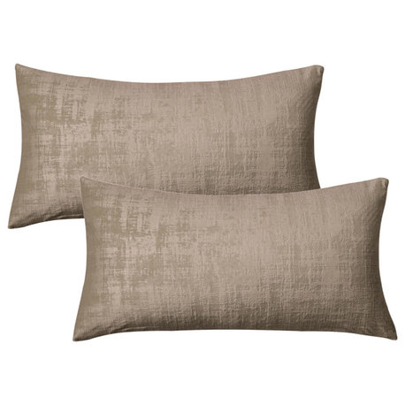 Velvet 2 Piece Lumbar Pillow Cover Set, Simply Taupe, 2 Piece, 14"x26"