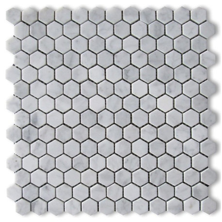 Statuary White Hexagon Polished Tile, 12"x12", Set of 50