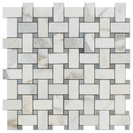Oracle Tile and Stone - 12"x12" Calacatta Gold Italian Marble Honed Basketweave Mosaic Tile, Blue Dots - Premium Grade Italian Calacatta Gold (Calacatta Oro) Marble Honed Basketweave Mosaic Tiles with Blue Marble Dots are perfect for any interior/exterior projects (e.g. kitchen backsplashes, bathroom floors, shower surrounds, countertops, etc.) A large collection of various items are widely available (including moldings, tiles, mosaics and slabs).