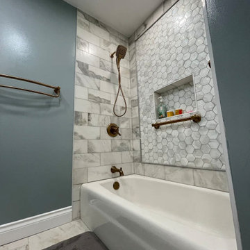 Master Bathroom, Blues, Golds and whites