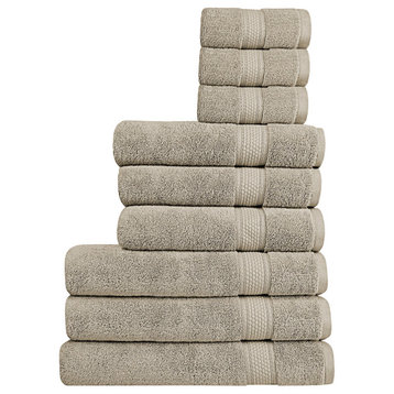 A1HC Bath Towel Set, 100% Ring Spun Cotton, Ultra Soft, Plaza Taupe, 9 Piece Towel Set