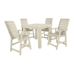 Highwood USA - Weatherly 5-Piece Square Counter-Height Dining Set, Whitewash - Outdoor Dining Sets