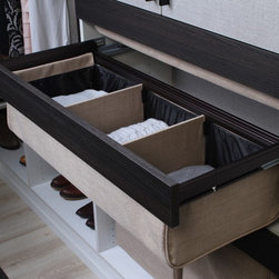 Pull-Out Divided Deep Drawer with Wood Front - "Beach" Fabric - Products