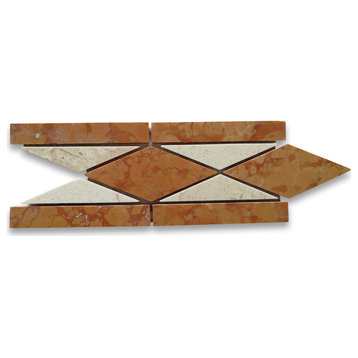 Marble Mosaic Border Listello Accent Tile Classic Rossa 3x7.9 Polished, 1 piece