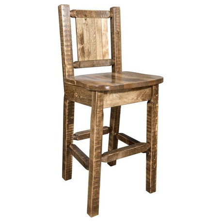 Montana Woodworks Homestead 24" Wood Barstool with Bronc Design in Brown