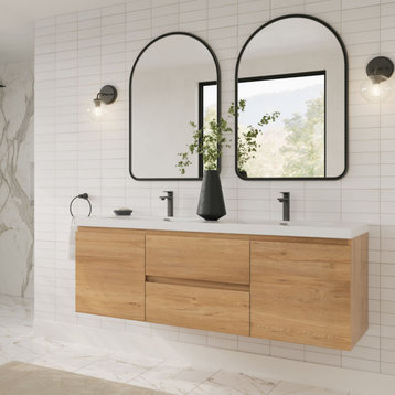 The Wynn Bath Vanity, Oak, 60", Double Sink, Wall Mount, Drawers/Doors