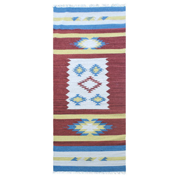 Hand Woven Flat Weave Kilim Wool Area Rug Contemporary Multicolor