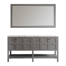 Florence 72" Double Vanity, Carrara White Marble Top, Gray, With Mirror