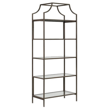 2 Piece Industrial Metal and Glass Bookcase Set in Bronze Finish