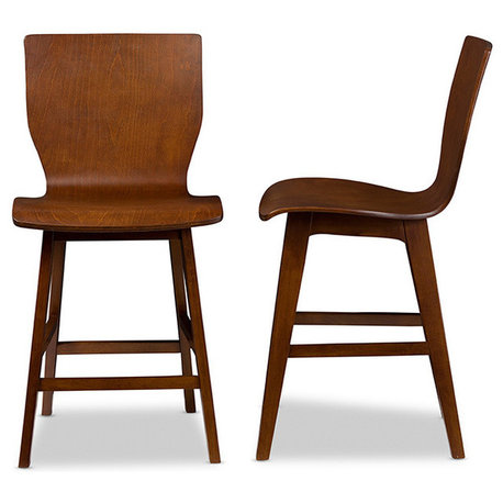 Elsa Bent Wood Counter Stool, Walnut Dark Brown, Set Of 2