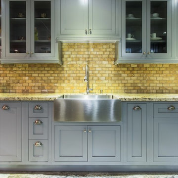 Farmhouse Kitchen Featuring Light Gray Shaker Style Inset Cabinets