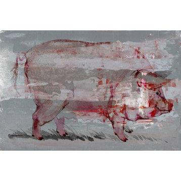 "Red Pig" Painting Print on Wrapped Canvas, 18"x12"