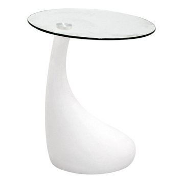 TearDrop Side Table White Color with 18 inch Round Glass Top