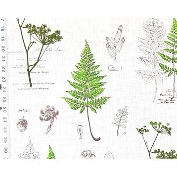 Green Fern Fabric Botanical Nature Toile Meadow Linen, Standard Cut