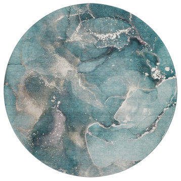 Luxury Washable Odyssey OY11 Teal 8' x 8' Round Rug