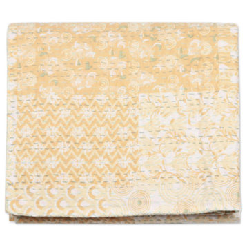 NOVICA  Cotton bedspread and pillow shams Kantha Charm in Sunflower, Queen