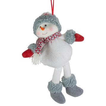 14" Gray and Red Plush Snowman Hanging Christmas Ornament