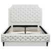 Helen Tall Upholstered Tufted Platform Bed Frame, Antique White Polyester, Queen