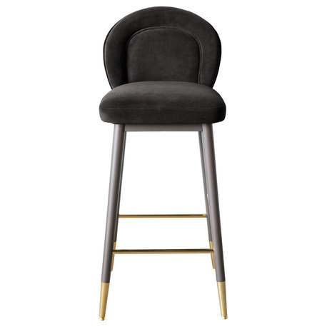Hailey Velvet Stool, Charcoal, Counter Stool