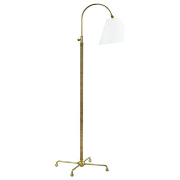 Curves No.1 Floor Lamp, Aged Brass, Off-White Linen Shade