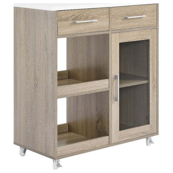Modway Wood Culinary Kitchen Cart with Spice Rack in Oak and White