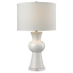 Elk Home - 28" Ceramic Table Lamp, Gloss White - Modern in form this ceramic lamp is finished in gloss white and provides a clean modern accent. Topped with a white linen shade the texture of the fabric makes sure it retains a sense of casual cool. 150W max.