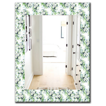 Designart Green Flowers 9 Traditional Frameless Wall Mirror, 28x40