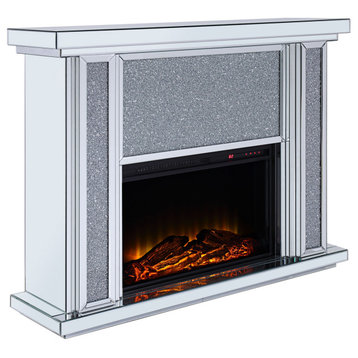 Wood & Mirror Electric Fireplace With Faux Crystal Dusted Face, Clear & Black