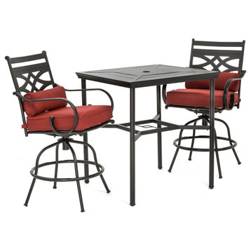 Margate 3-Piece High-Dining Set, Chili Red, 2 Chairs, 33" Square Table