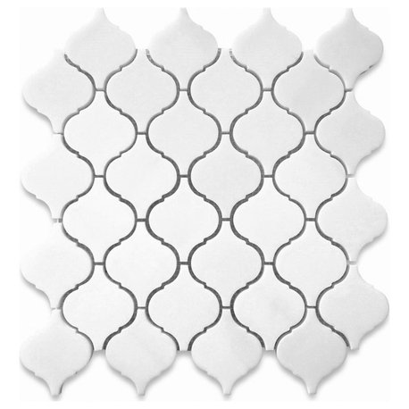 Arabesque Thassos White Marble Baroque Lantern Polished Mosaic Tile, 1 sheet