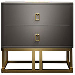 Homary - Modern Nightstand Faux Leather Upholstery with 2 Drawers in Gold, Gray - Versatile yet distinctive, this essential nightstand adds a modern touch to your well-appointed home. Upholstered by the faux leather, it is abrasion-resisting and looks high-ended. Two deep drawers provide ample storage space for cosmetics, electronics, and more. Featuring a smooth tabletop, it offers extra space for your bedtime books, framed photos, and alarm clock. Equipped with mute slide rails underneath the drawers, it can avoid the harsh noise when you pull them. Constructed from HDF, faux leather, and stainless steel, it ensures sturdy support. Use this unrivaled addition to your living room or bedroom.